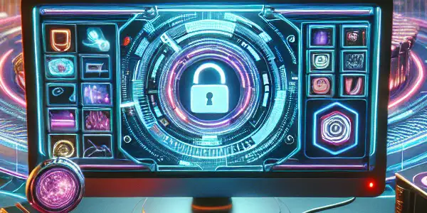 A modern digital workspace showcasing a fictional bookmarking app for adult content, featuring vibrant technology and privacy elements.