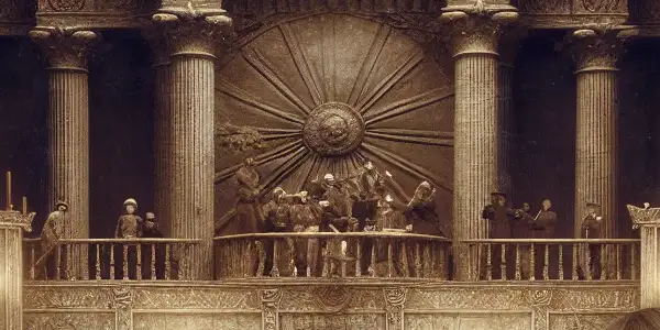 A young boy reflects on war amidst a vintage Soviet film set, symbolizing innocence, love, and sacrifice.