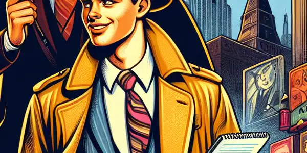 A thrilling urban chase between a suave con artist and a determined FBI agent amidst a bustling cityscape.