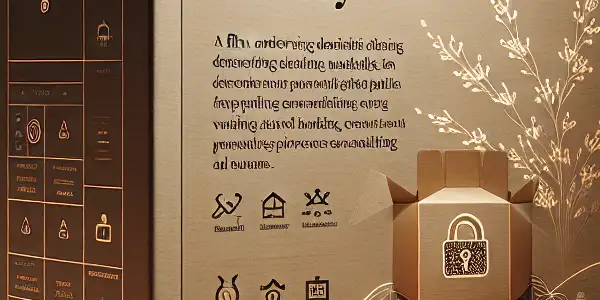 A sleek, discreet packaging design for an adult film service in a cozy, intimate living room setting.