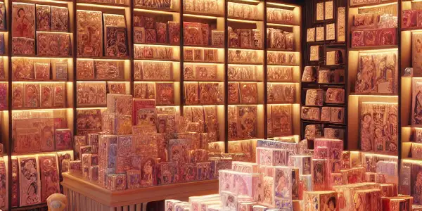 A vibrant adult toy store filled with colorful toys, DVDs, and inviting seating areas, promoting a playful yet intimate atmosphere.