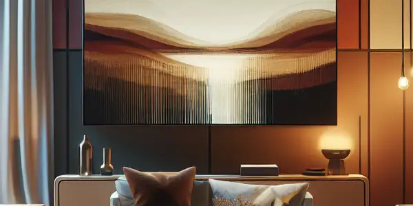 A modern living room featuring cozy furnishings, abstract art, and elements symbolizing safety in adult entertainment.