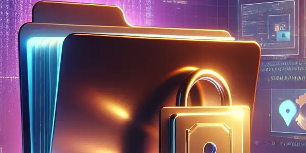 A digital environment featuring a secure folder icon with a lock, surrounded by abstract imagery of privacy and intimacy.