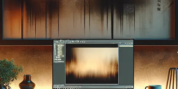 A cozy, dimly lit room with a laptop, suggesting adult content, surrounded by warm decor and Japanese motifs.