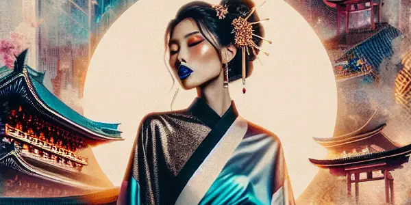 A striking fusion of Hong Kong skyscrapers and Japanese cherry blossoms, featuring a confident figure inspired by Zhang Wenci.